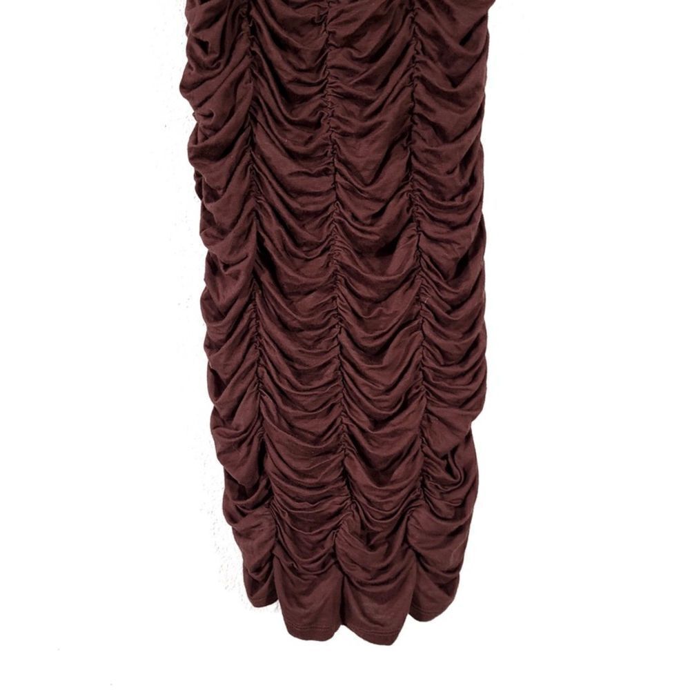 MICHAEL COSTELLO Freya Midi Dress Ruched Bodycon Chocolate Brown Y2k Clean Girl - Picture 5 of 10